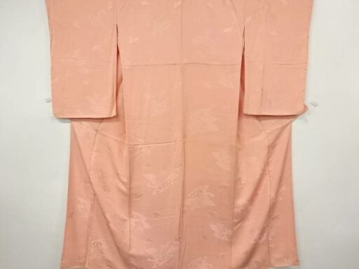 扇に花古典柄模様織出し色無地着物【中古】【着】 扇に花古典柄模様織出し色無地着物【中古】【着】