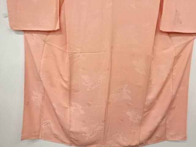 扇に花古典柄模様織出し色無地着物【中古】【着】