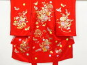 絞り箔置き毬に花蝶模様刺繍子供着物【中古】【着】