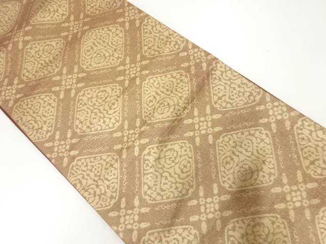 襷に抽象草花模様織り出し袋帯(材料)【アンティーク】【中古】【着】