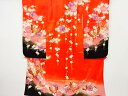 枝垂れ桜に蝶模様 子供着物(長襦袢付)【中古】【着】【Pnt】