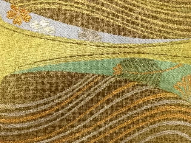 流水に若松・花模様織り出し　袋帯【中古】【着】