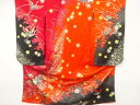 鶴に草花模様子供着物(重ね衿付)【中古】【着】【Pnt】