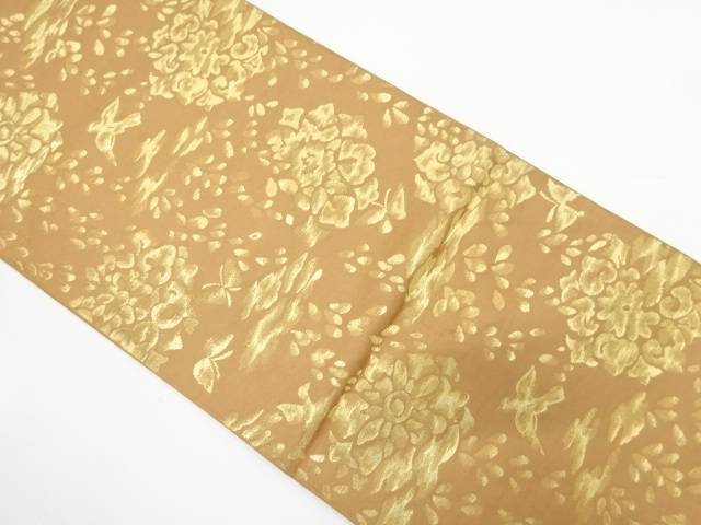 華紋に蝶模様織り出し袋帯（材料）【アンティーク】【中古】【着】