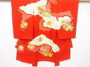 絞り鼓に花模様刺繍子供着物【中古】【着】【Pnt】