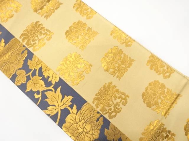 変わり市松に唐花模様織り出し 袋帯【中古】【着】