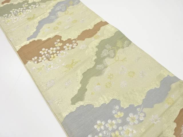 霞に鳳凰・松・梅模様織り出し袋帯(着用可)【アンティーク】【中古】【着】