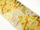 切りばめ風 縞に花模様織り出し袋帯(材料)【アンティーク】【中古】【着】