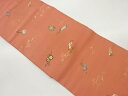 楽器に枝葉・花唐草模様織り出し名古屋帯【中古】【着】