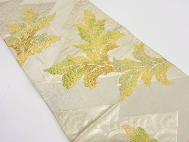 松皮菱に草葉模様織り出し袋帯（材料）【アンティーク】【中古】【着】