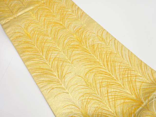 草葉模様織り出し袋帯（材料）【アンティーク】【中古】【着】