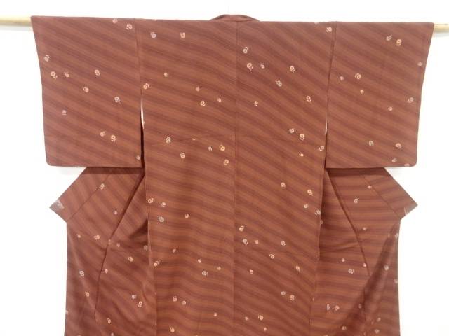 斜め縞に花模様小紋着物【中古】【着】