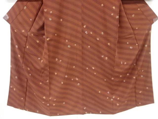 斜め縞に花模様小紋着物【中古】【着】