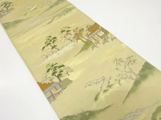 茶屋風景模様織り出し袋帯(材料)【アンティーク】【中古】【着】 茶屋風景模様織り出し袋帯(材料)【アンティーク】【中古】【着】
