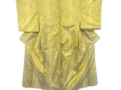 花唐草に菱模様織り出し手織り紬着物【大正ロマン】【中古】【着】 花唐草に菱模様織り出し手織り紬着物【大正ロマン】【中古】【着】