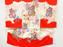 御所車に枝垂れ桜模様子供着物(内袖・長襦袢付き)【中古】【着】