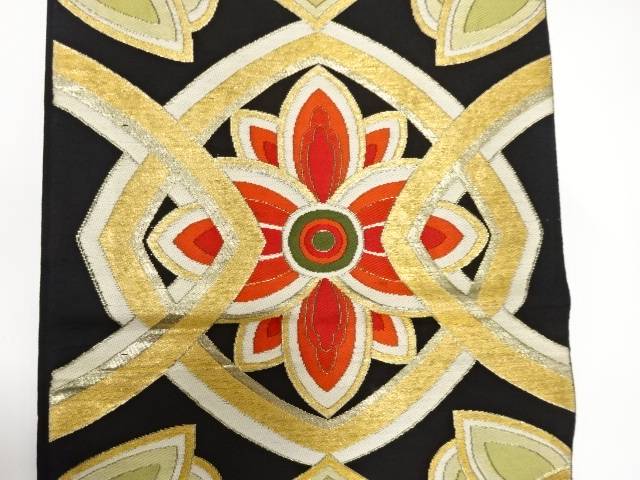 花模様織り出し袋帯（着用可）【アンティーク】【中古】【着】