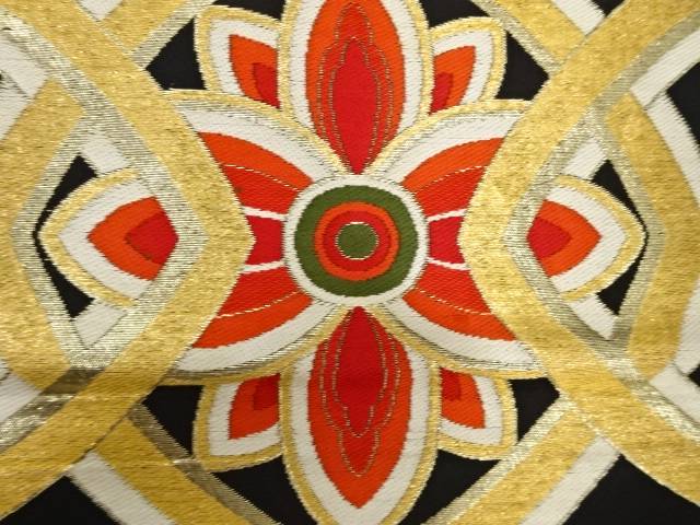 花模様織り出し袋帯（着用可）【アンティーク】【中古】【着】