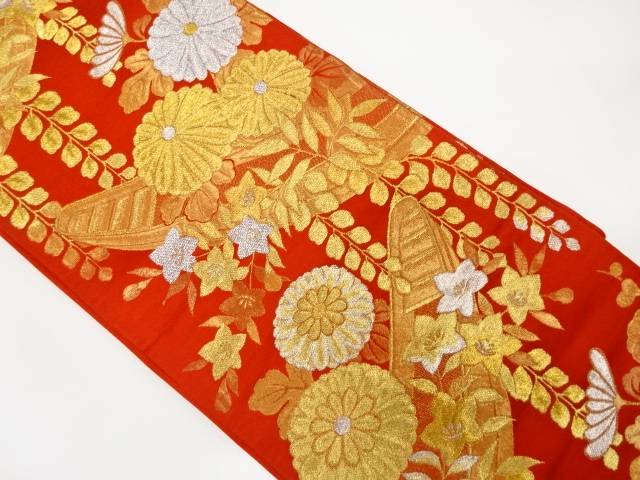 舟に藤・花模様織り出し袋帯(材料)【アンティーク】【中古】【着】【sp_off】