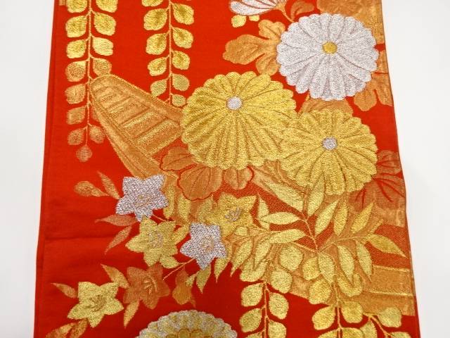 舟に藤・花模様織り出し袋帯（材料）【アンティーク】【中古】【着】【sp_off】