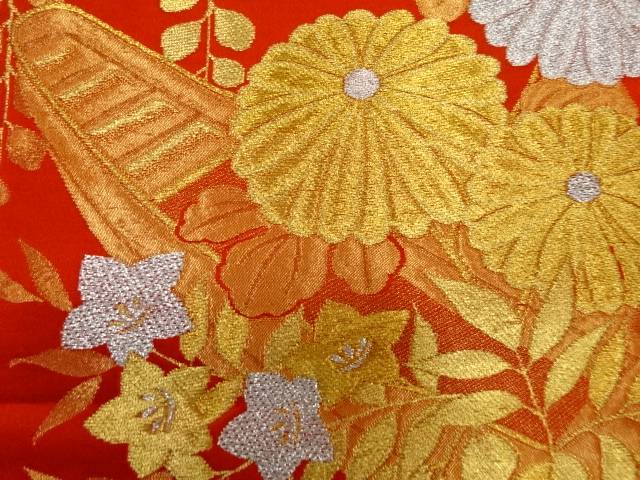 舟に藤・花模様織り出し袋帯（材料）【アンティーク】【中古】【着】【sp_off】