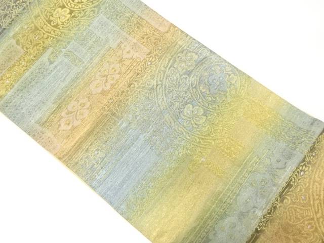 破れ色紙に唐花模様織り出し袋帯（着用可）【アンティーク】【中古】【着】