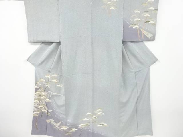 作家物 手描き友禅松原に小舟模様一つ紋訪問着【中古】【着】