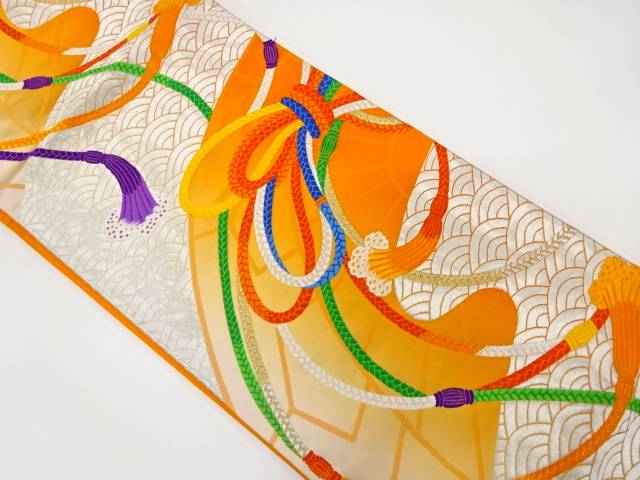 組紐に流水模様織り出し袋帯（着用可）【アンティーク】【中古】【着】