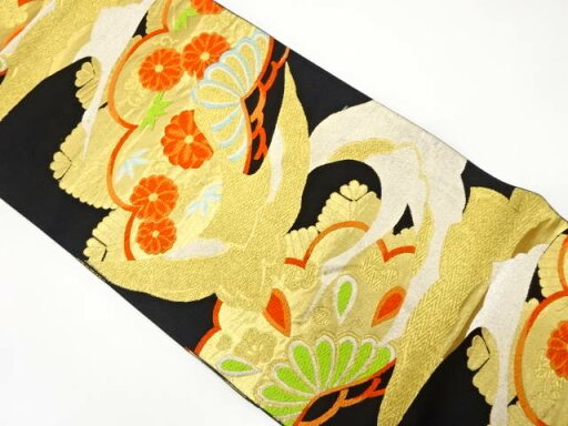 鶴に笠松模様織り出し袋帯(着用可)【アンティーク】【中古】【着】 鶴に笠松模様織り出し袋帯(着用可)【アンティーク】【中古】【着】