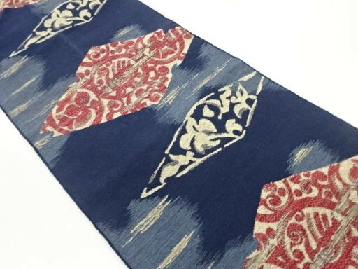 紙布菱に丸文・草花模様織出し名古屋帯【中古】【着】 紙布菱に丸文・草花模様織出し名古屋帯【中古】【着】