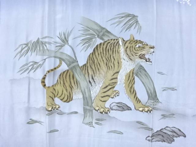 絞り竹笹に虎模様男物長襦袢【アンティーク】【中古】【着】