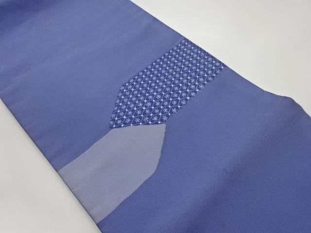 綴れ抽象菱に格子・花々模様織出し名古屋帯【中古】【着】