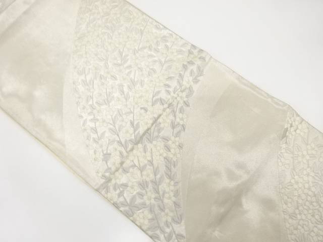 草花模様織り出し袋帯(材料)【アンティーク】【中古】【着】