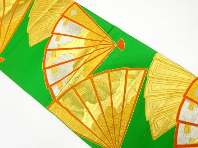 檜扇に雲模様織り出し袋帯(材料)【アンティーク】【中古】【着】