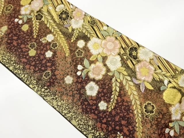 辻ヶ花に花散らし模様織出し袋帯【中古】【着】