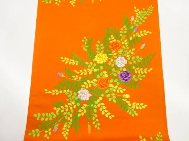 草花模様織出し袋帯【中古】【着】