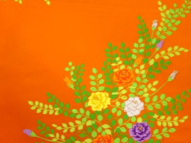 草花模様織出し袋帯【中古】【着】