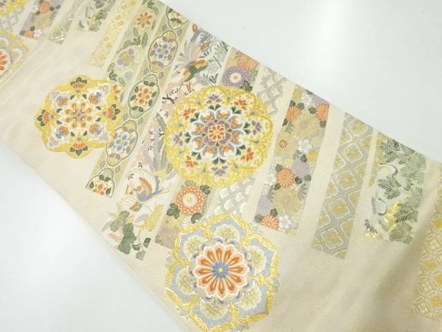 華紋に花鳥模様織出し袋帯【中古】【着】