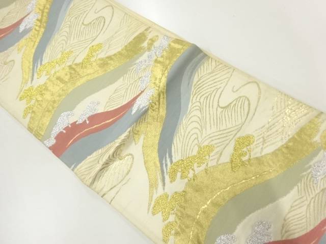 遠山に松模様織出し袋帯（材料）【アンティーク】【中古】【着】【Pnt】