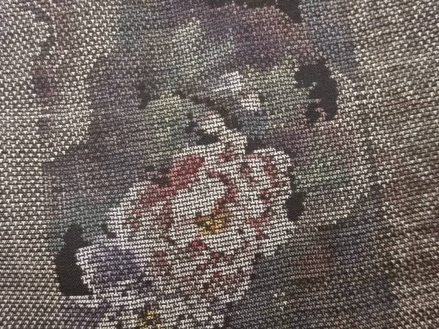 短冊に花模様織り出し本場泥大島紬着物(9マルキ)【アンティーク】【中古】【着】