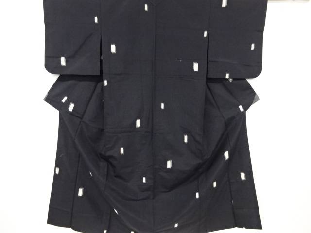 短冊模様織り出し手織り紬単衣着物【中古】【着】