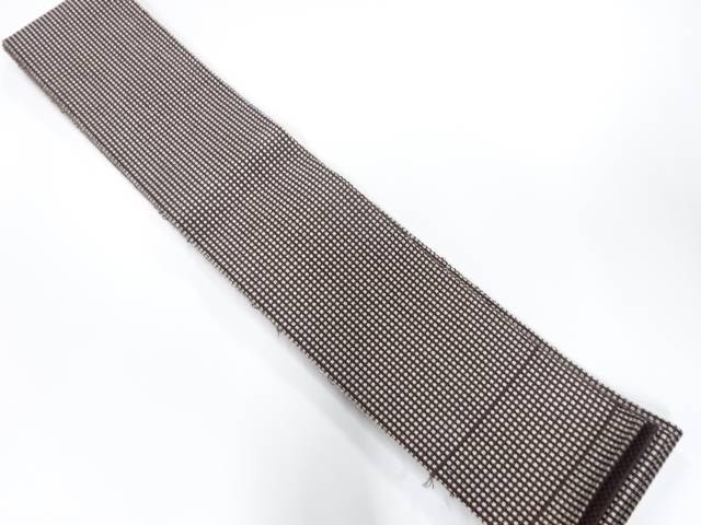 小格子模様織り出し　男物角帯【中古】【着】