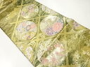 襷に菊・牡丹模様織出し袋帯【中古】【着】