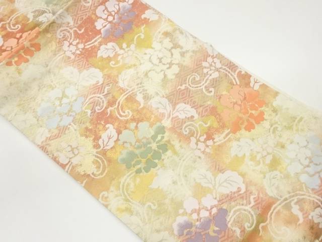 引箔花唐草に菱模様織出し名古屋帯【中古】【着】