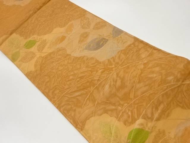 紗 葉模様織出し袋帯【中古】【着】