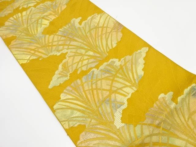 霞取りに草葉模様織り出し　名古屋帯【中古】【着】