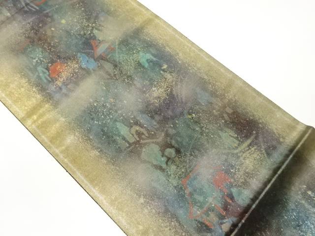 作家物 引箔民家風景模様袋帯【中古】【着】