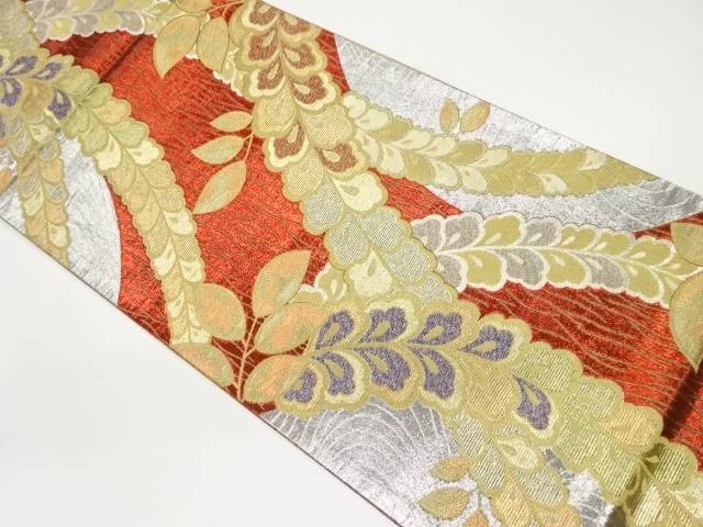 葉模様織出し袋帯【中古】【着】(4)