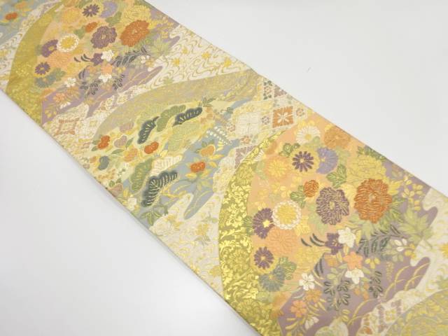 唐織　秋草模様織り出し　袋帯【中古】【着】