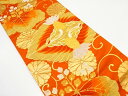向かい鶴に桐・菊模様織り出し袋帯(着用可)【アンティーク】【中古】【着】